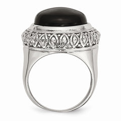 Sophia Jewelers Stainless Steel Fashion Ring with Black Glass and Textured Edge - 7 - 7