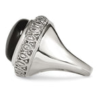 Black Glass Ring in Stainless Steel with Textured Edge