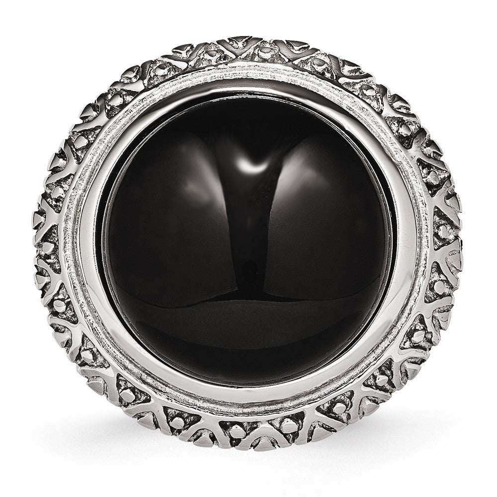 Sophia Jewelers Stainless Steel Fashion Ring with Black Glass and Textured Edge - 7 - 7