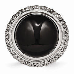 Sophia Jewelers Stainless Steel Fashion Ring with Black Glass and Textured Edge - 7 - 7
