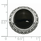 Black Glass Ring in Stainless Steel with Textured Edge