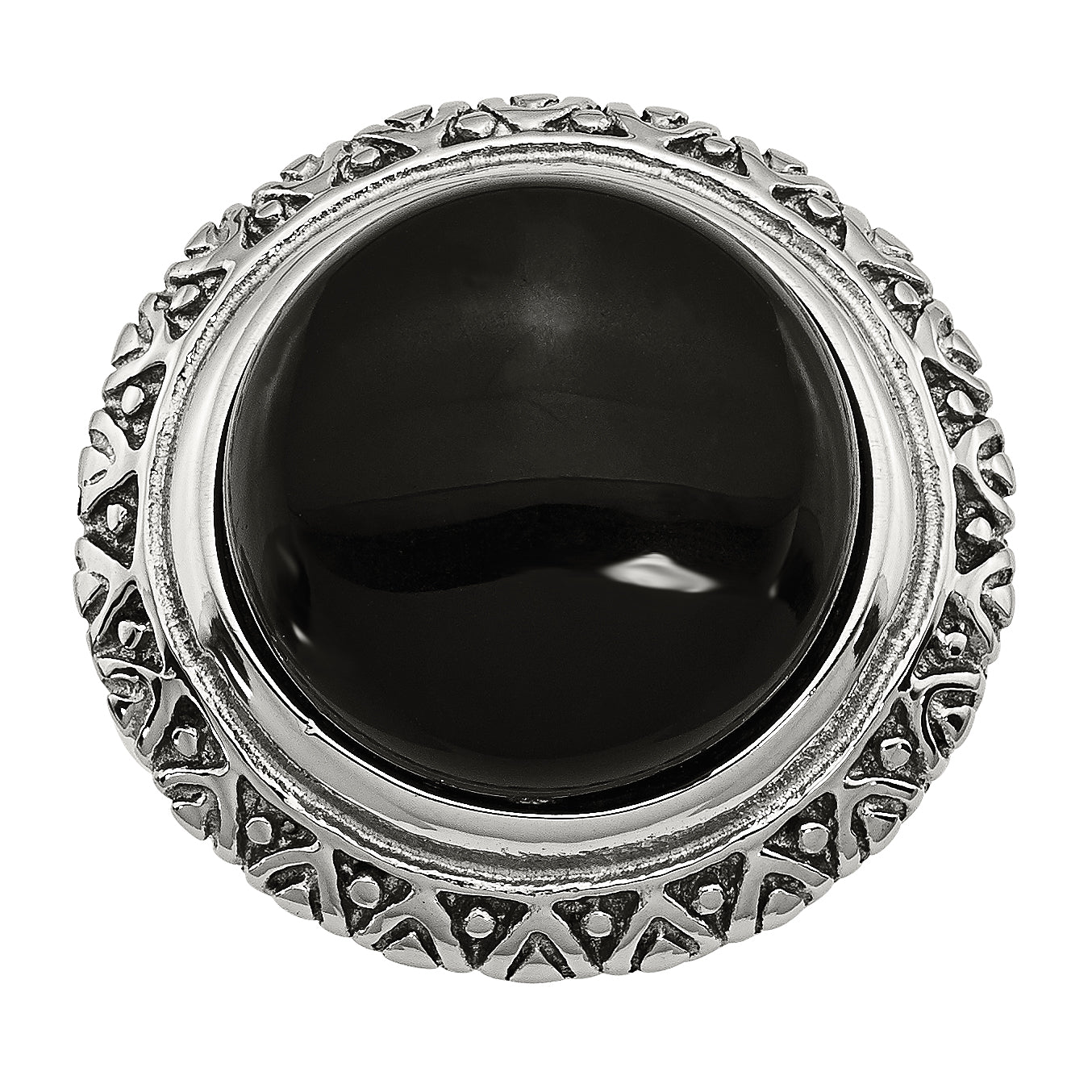 Stainless Steel Black Glass WithTextured Edge Size 9 Ring Main image