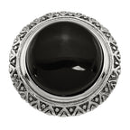 Stainless Steel Black Glass WithTextured Edge Size 9 Ring