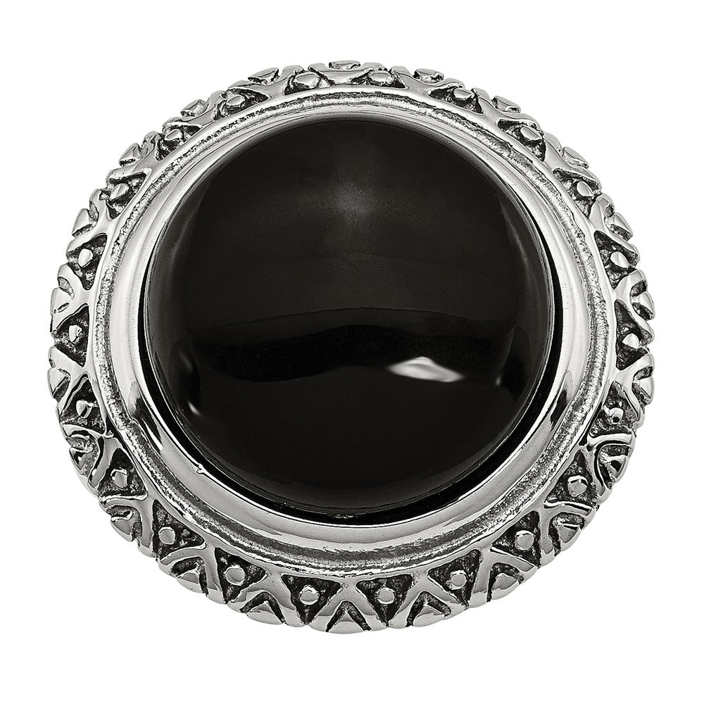 Sophia Jewelers Stainless Steel Fashion Ring with Black Glass and Textured Edge - 7 - 7