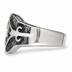 Stainless Steel Cross Ring with Polished Antiqued Finish Unisex Themed