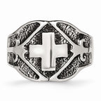 Stainless Steel Cross Ring with Polished Antiqued Finish Unisex Themed