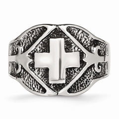 Stainless Steel Cross Ring with Polished Antiqued Finish Unisex Themed