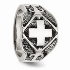 Stainless Steel Cross Ring with Polished Antiqued Finish Unisex Themed
