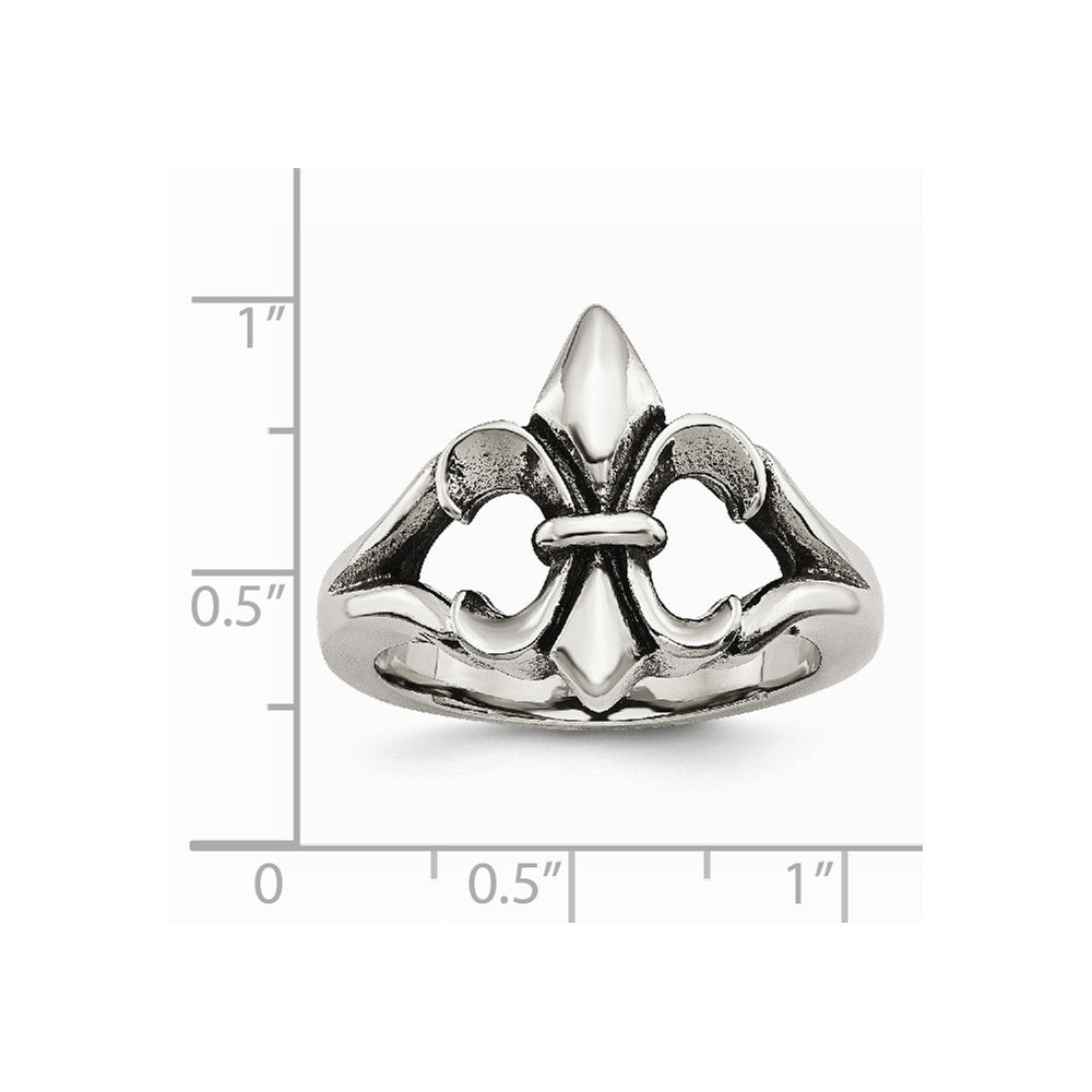 Stainless Steel Polished & Antiqued Fleur de lis  Ring