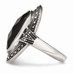 Sophia Jewelers Stainless Steel Black Glass Antiqued Fashion Ring