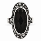 Sophia Jewelers Stainless Steel Black Glass Antiqued Fashion Ring
