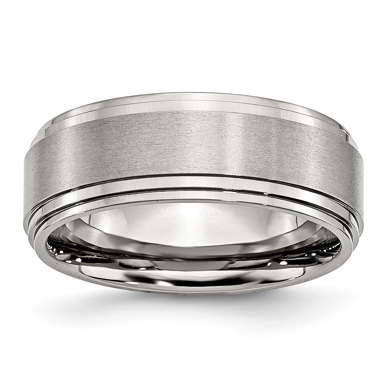 Stainless Steel Polished with Brushed Center 8mm Ridged Edge Band Main image