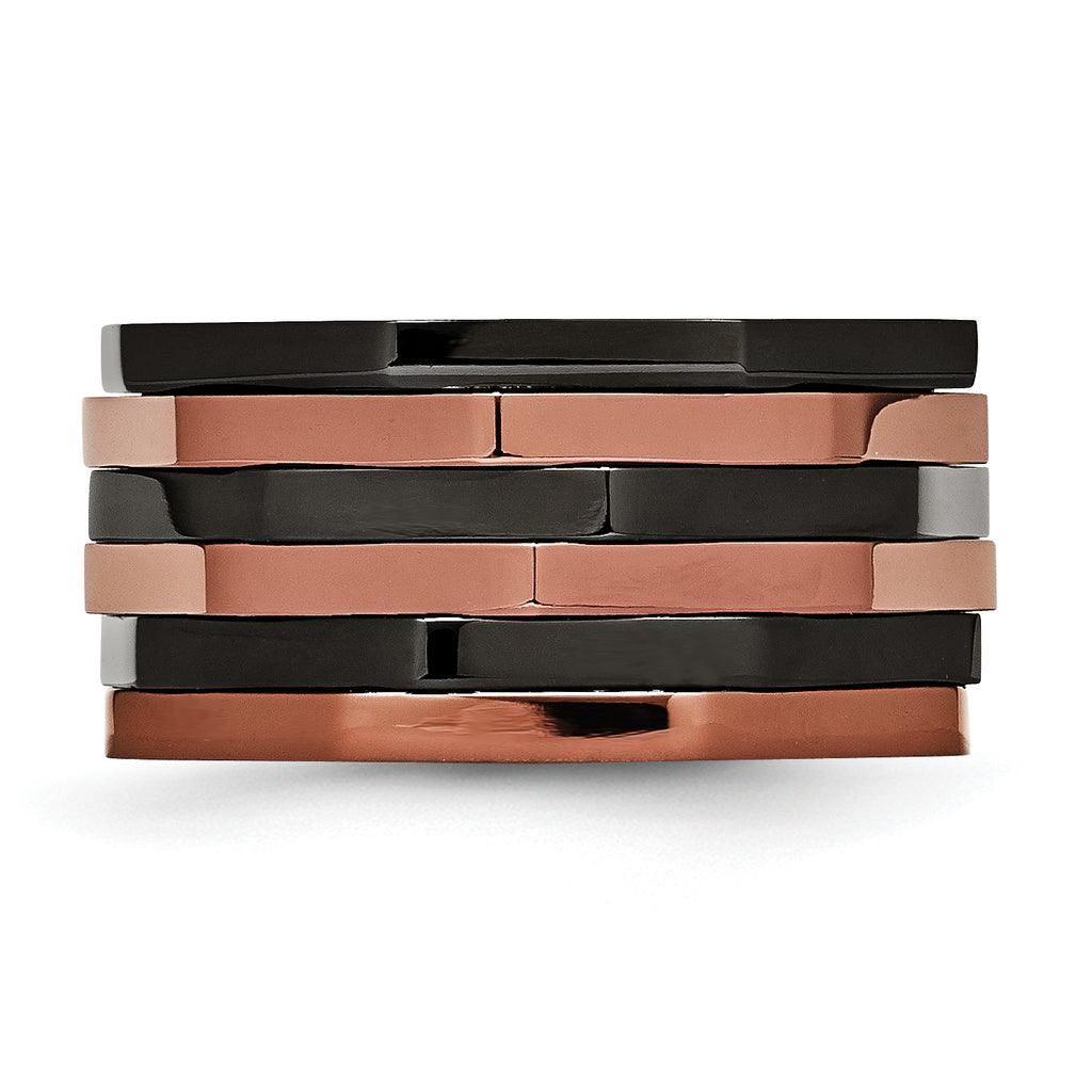 Black & Brown IP-Plated Band Ring in Stainless Steel, 12mm