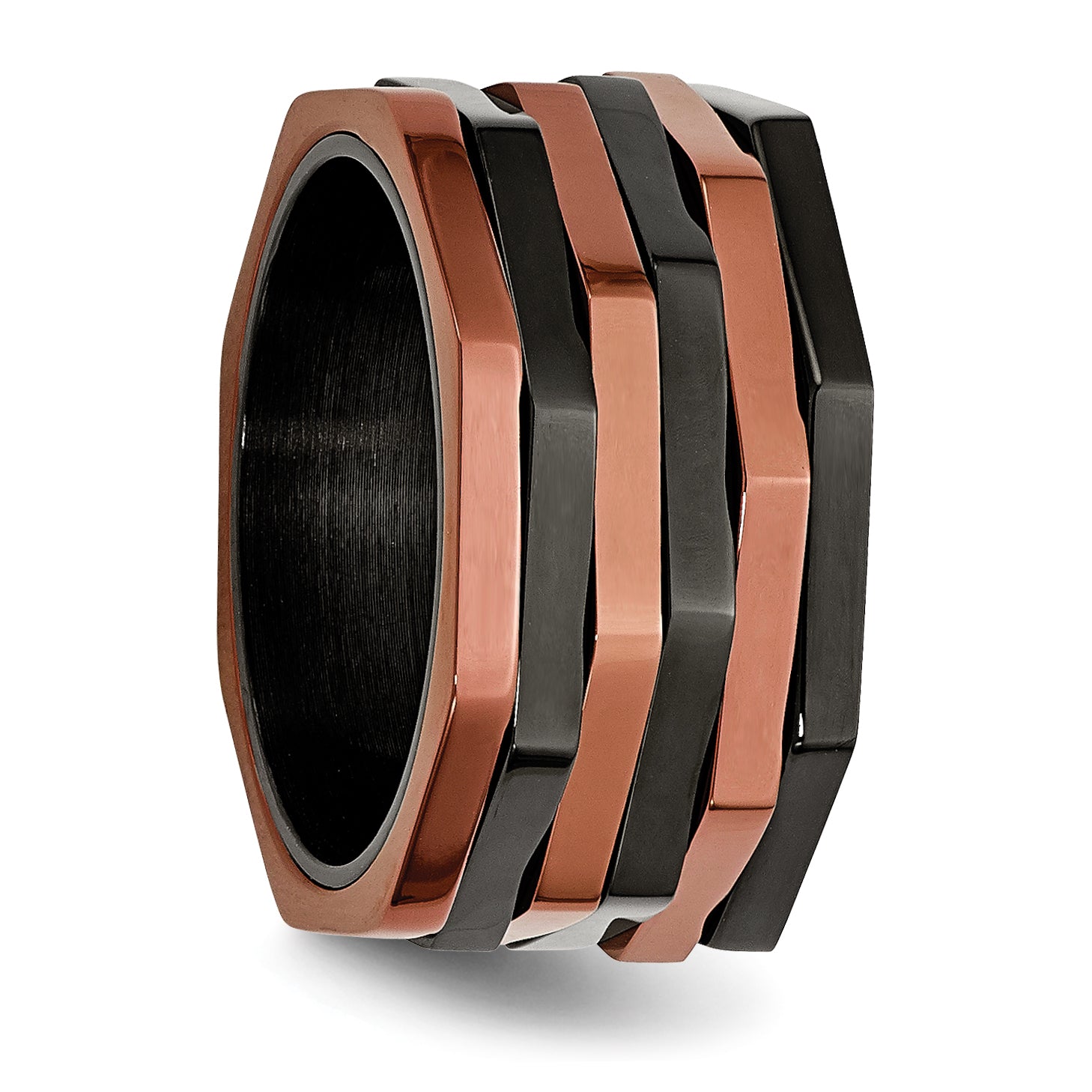 Black & Brown IP-Plated Band Ring in Stainless Steel, 12mm