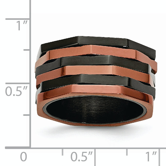 Black & Brown IP-Plated Band Ring in Stainless Steel, 12mm