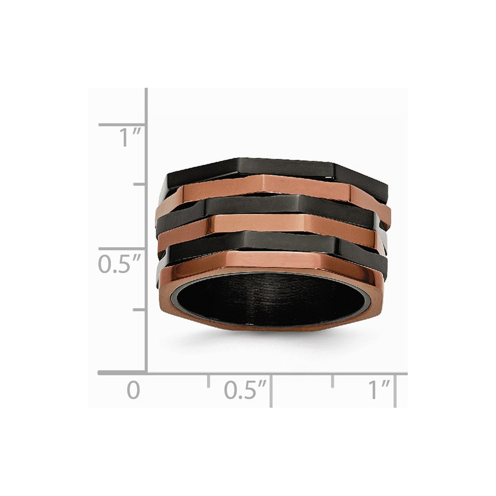 Stainless Steel Black & Brown IP-plated Size 9 Ring
