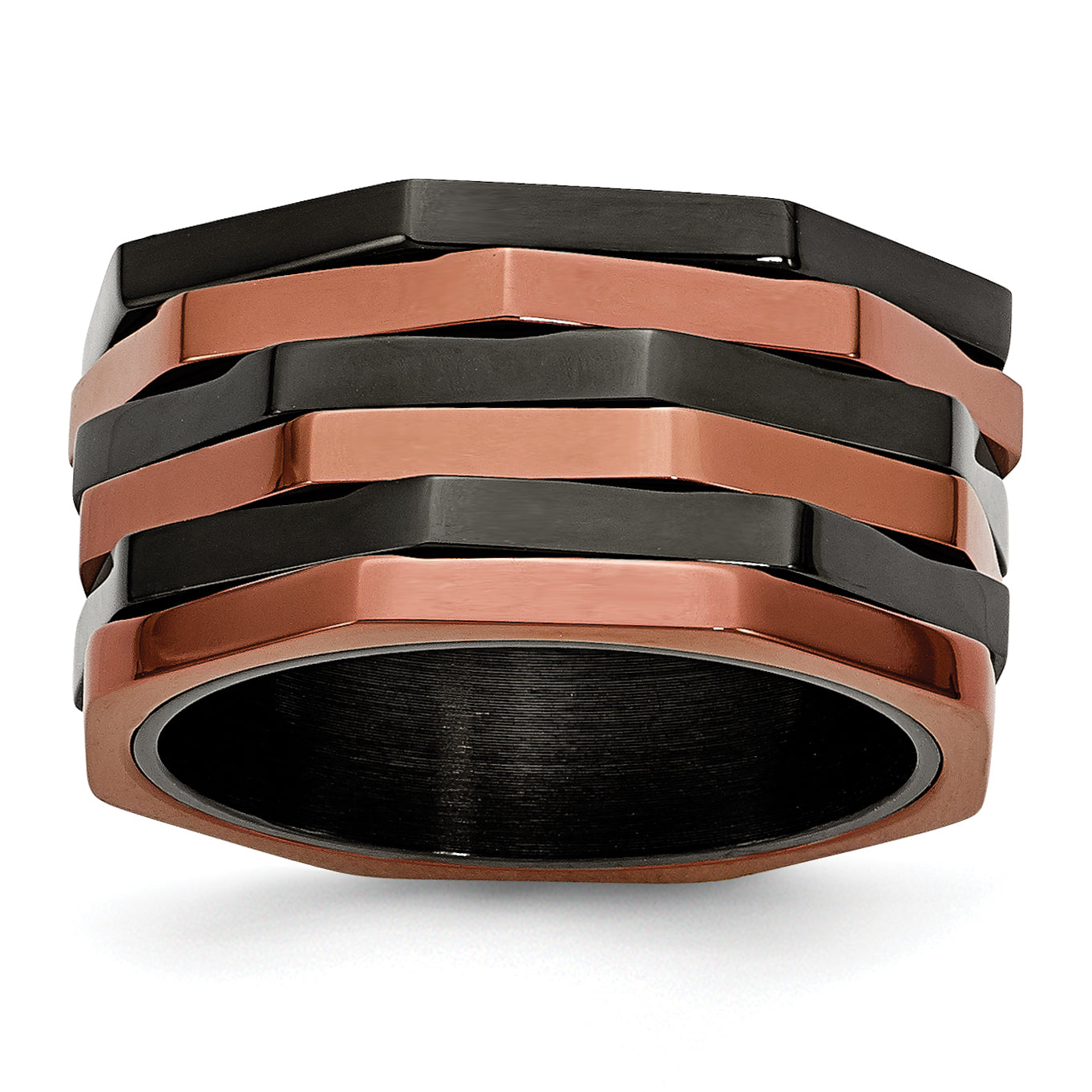 Stainless Steel Polished Black & Brown IP-plated Moveable 12mm Band Main image