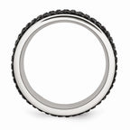 Stainless Steel Eternity Ring with Black Crystals Polished Modern Design