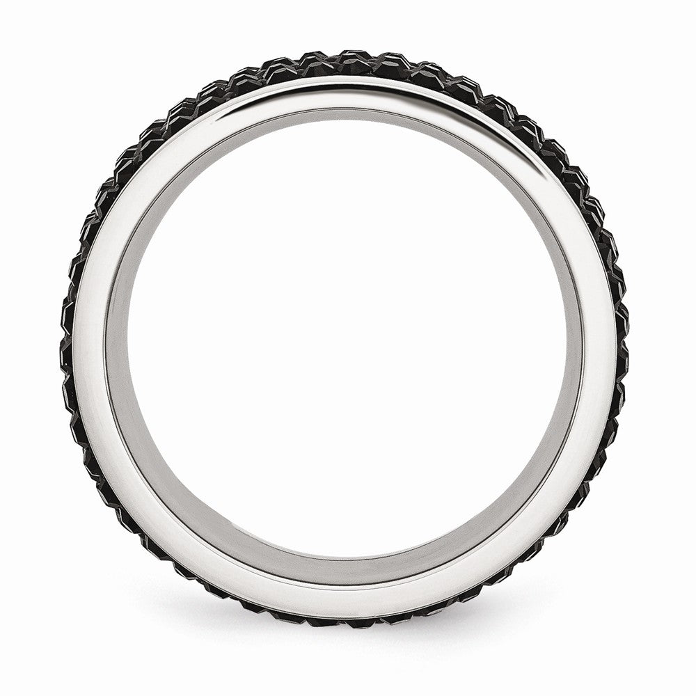 Stainless Steel Eternity Ring with Black Crystals Polished Modern Design