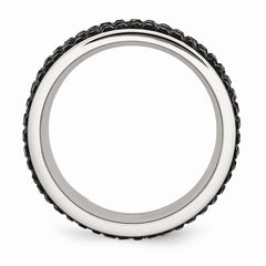 Stainless Steel Eternity Ring with Black Crystals Polished Modern Design - 7