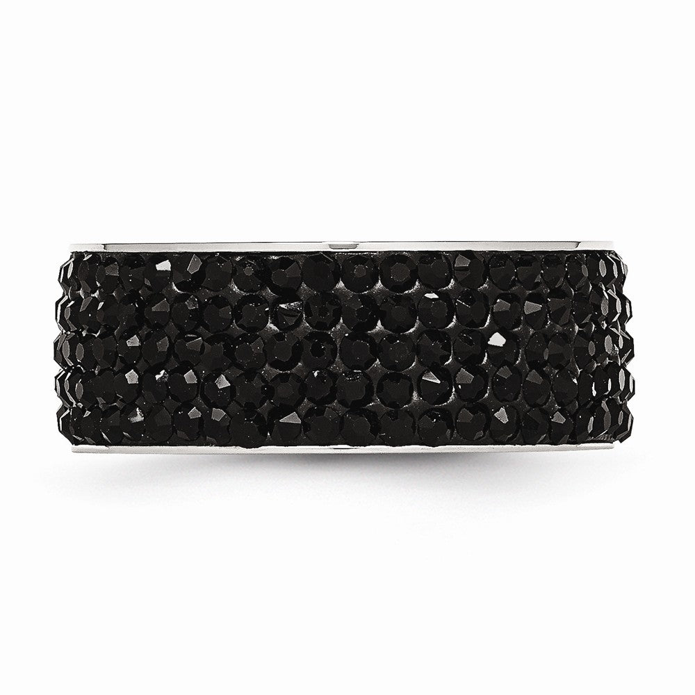 Stainless Steel Eternity Ring with Black Crystals Polished Modern Design - 7