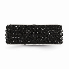 Stainless Steel Eternity Ring with Black Crystals Polished Modern Design - 7