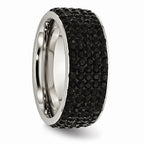 Stainless Steel Eternity Ring with Black Crystals Polished Modern Design