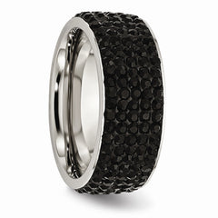Stainless Steel Eternity Ring with Black Crystals Polished Modern Design - 7