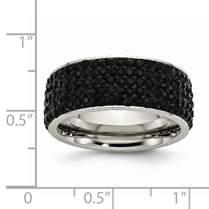 Stainless Steel Polished with Black Crystal 9mm Band