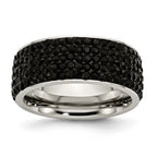 Stainless Steel Eternity Ring with Black Crystals Polished Modern Design