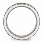 Stainless Steel Polished Ring with Black Ceramic Accent and Engravable Sawtooth Design