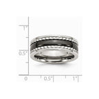 Stainless Steel  with Sawtooth Accent & Black Ceramic Center Band