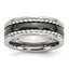 Stainless Steel Polished Ring with Black Ceramic Accent and Engravable Sawtooth Design