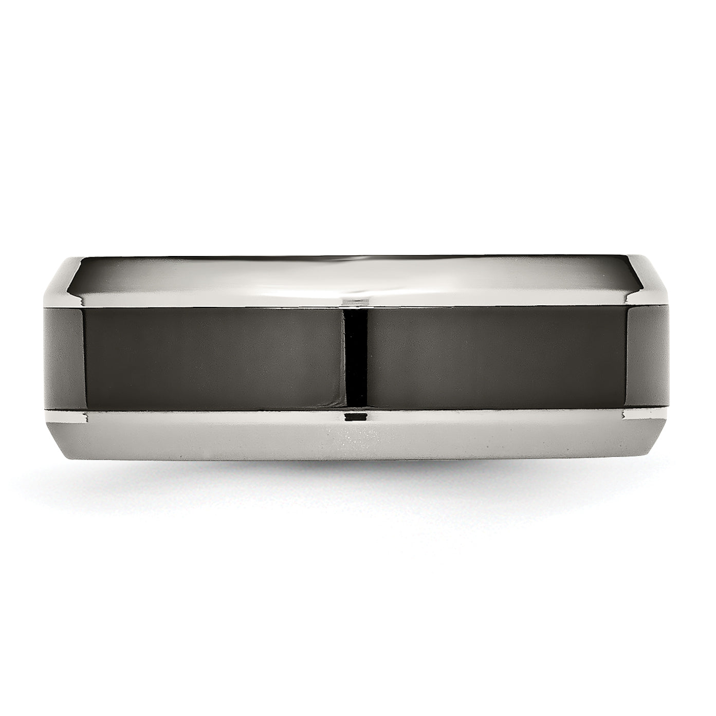 Stainless Steel Base with Polished Black Ceramic Center Beveled Band