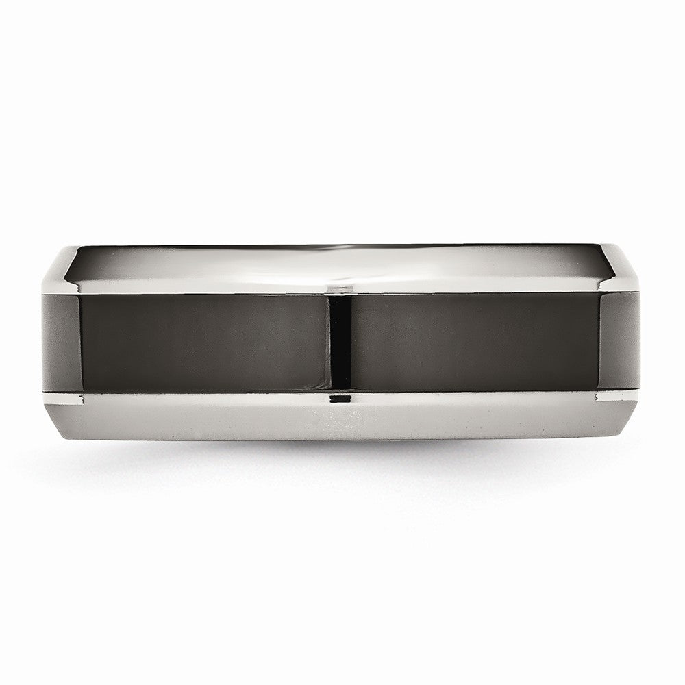 Sophia Jewelers Stainless Steel and Black Ceramic Engravable Band Sleek Modern Design