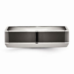 Stainless Steel Base w/Polished Black Ceramic Center Beveled Band