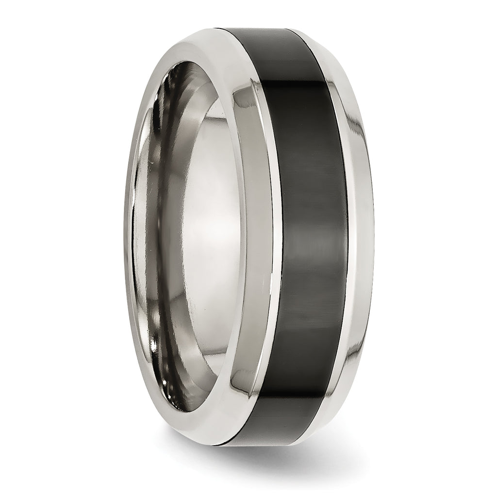 Beveled Wedding Band in Stainless Steel & Black Ceramic