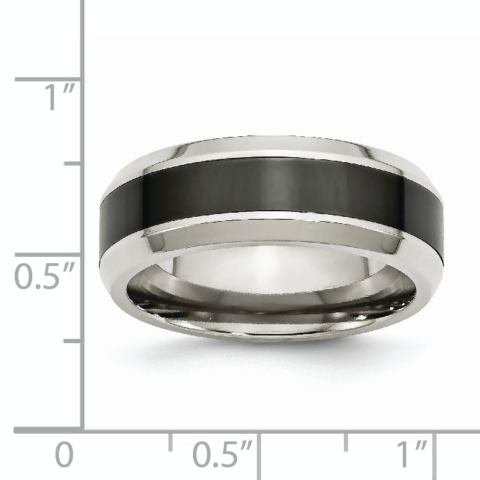 Beveled Wedding Band in Stainless Steel & Black Ceramic