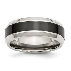 Stainless Steel Base w/Polished Black Ceramic Center Beveled Band