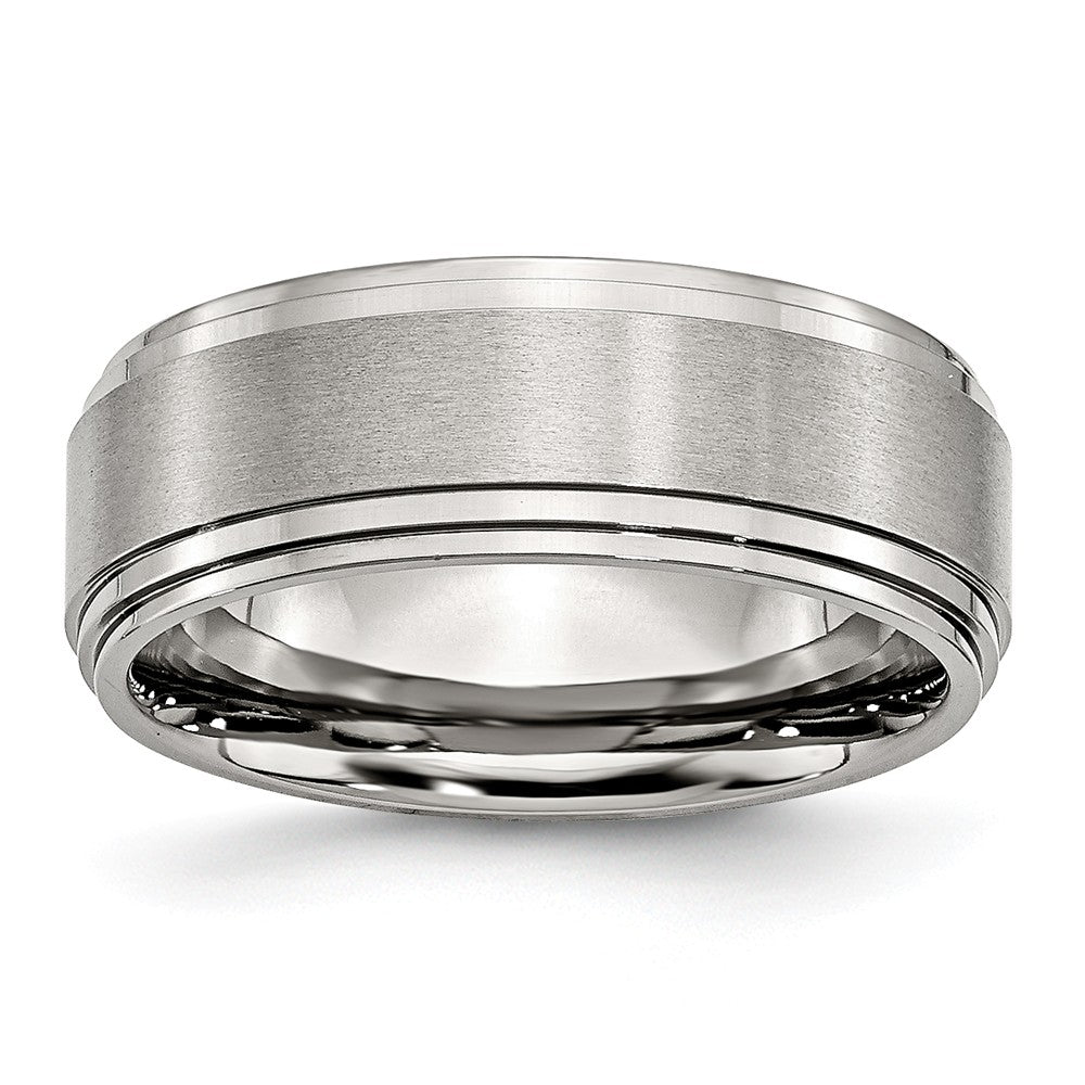 Ridged Edge Comfort-Fit Wedding Band in Stainless Steel, 8mm
