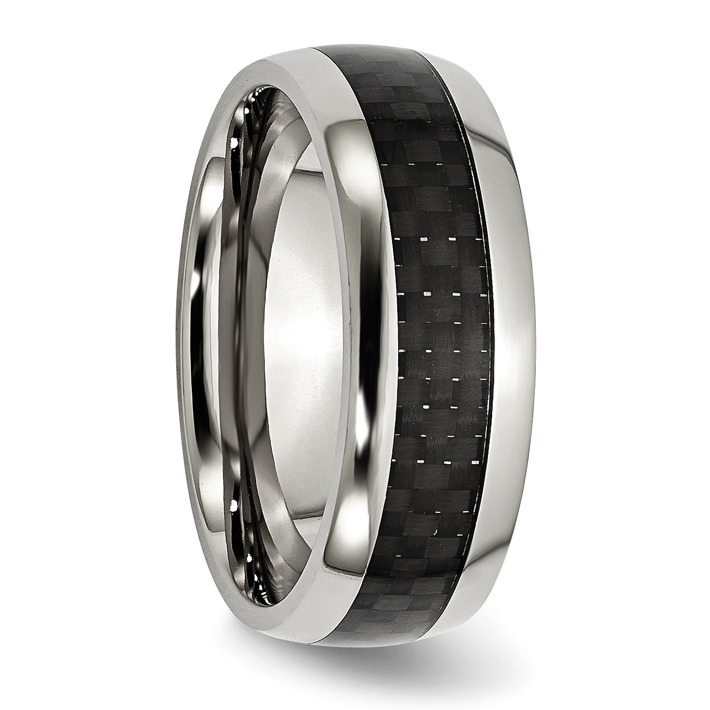 Carbon Fiber Inlay Wedding Band in Stainless Steel, 8mm