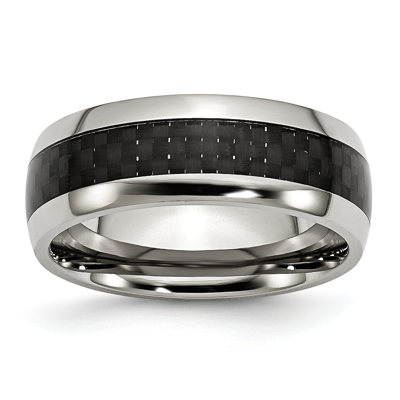 Stainless Steel Polished with Black Carbon Fiber Inlay 8mm Band Main image