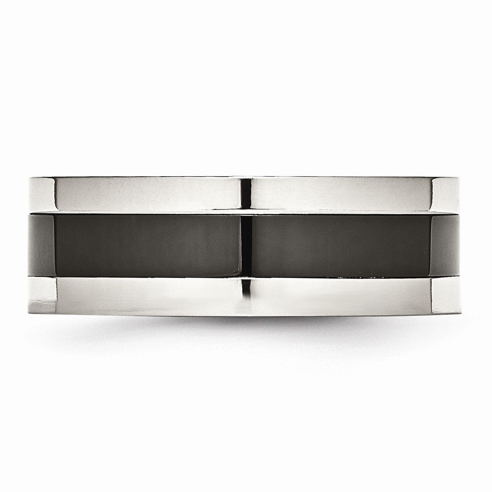 Black Ceramic Center Wedding Band in Stainless Steel, 8mm