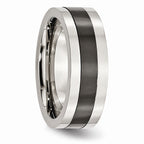 Black Ceramic Center Wedding Band in Stainless Steel, 8mm