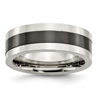 Black Ceramic Center Wedding Band in Stainless Steel, 8mm