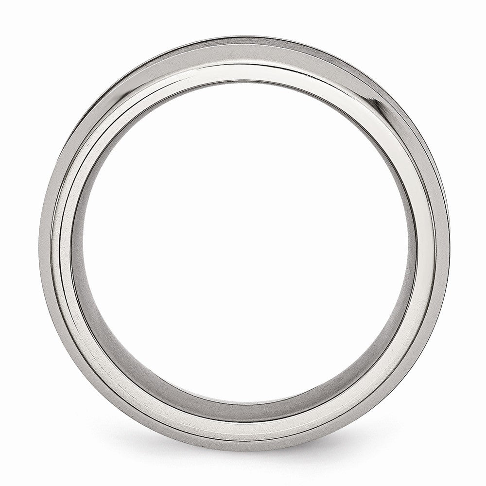 Stainless Steel and Black Ceramic Engravable Men's Band with Polished Beveled Design