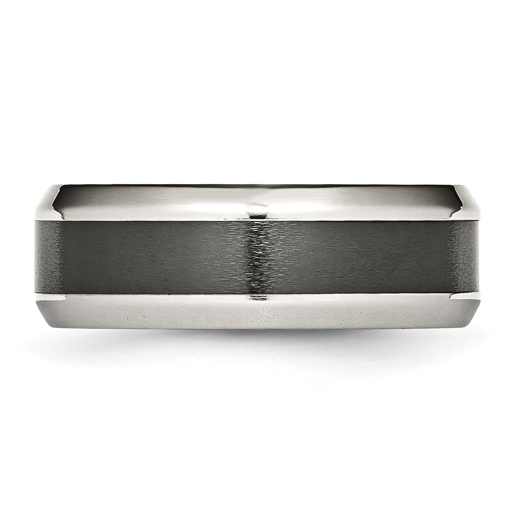 Beveled Wedding Band in Stainless Steel & Black Ceramic, 8mm