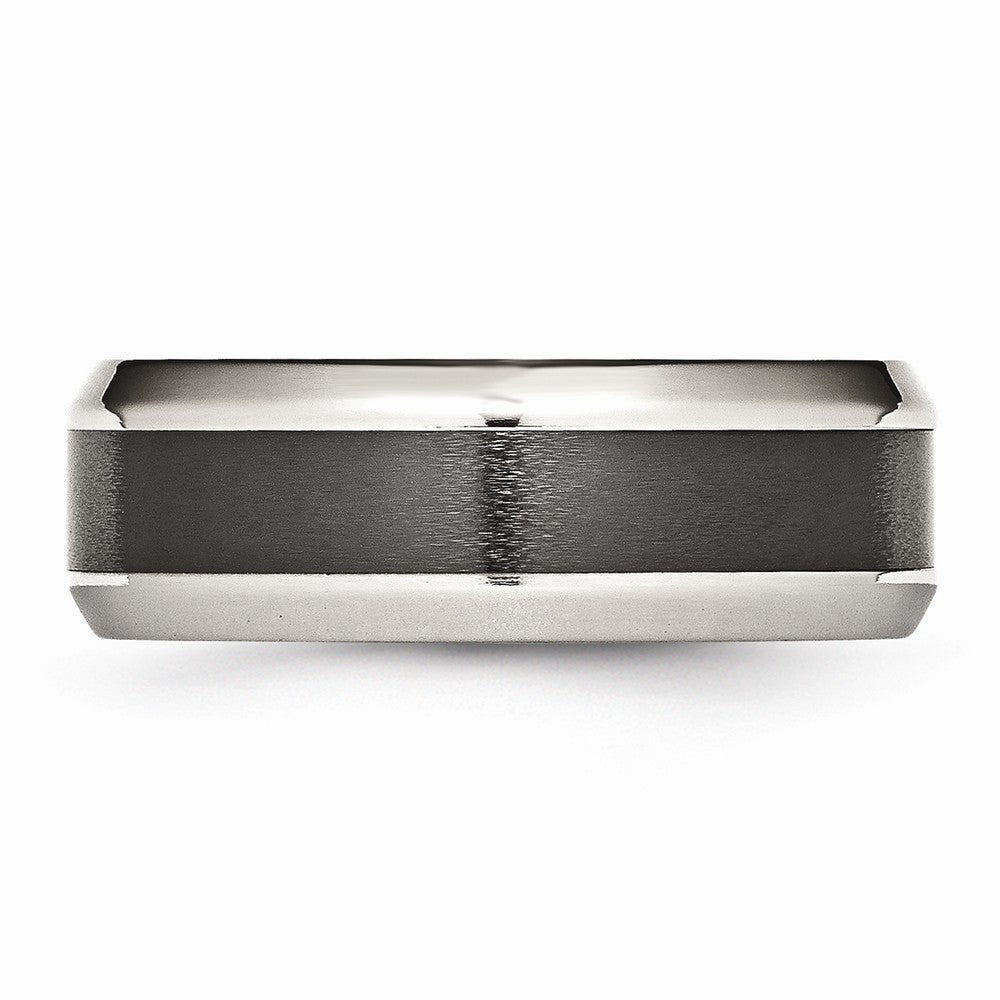 Stainless Steel and Black Ceramic Engravable Men's Band with Polished Beveled Design