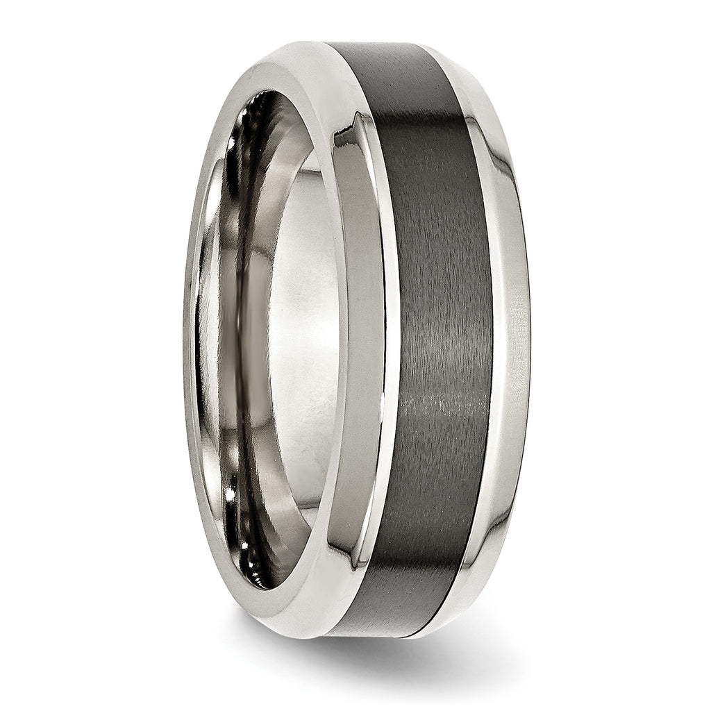 Beveled Wedding Band in Stainless Steel & Black Ceramic, 8mm