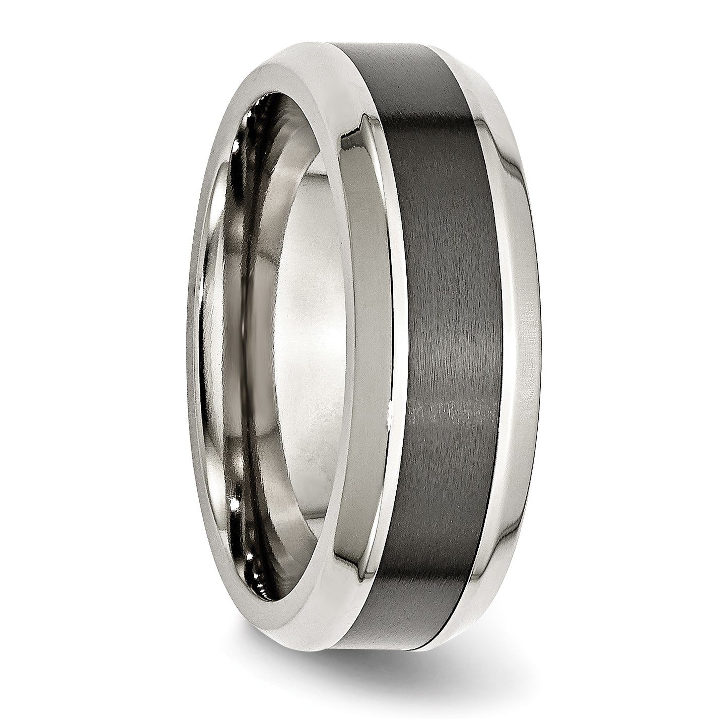 Beveled Wedding Band in Stainless Steel & Black Ceramic, 8mm
